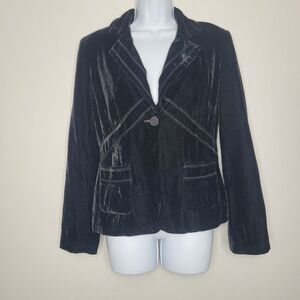 Vintage black velvet one button goth grunge career blazer jacket size 10